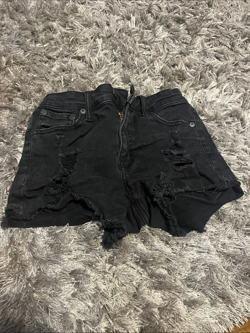 Aeropostale Black Distressed Ripped Denim Shorts